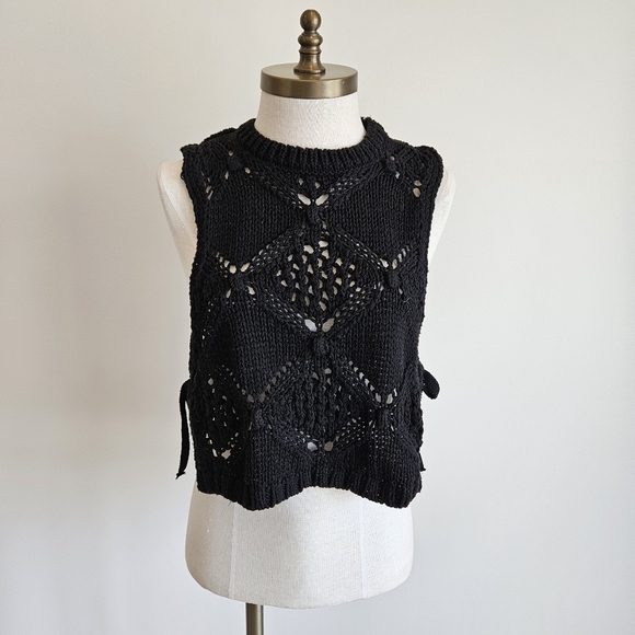 Zara Black Crochet Side Tie Top - Picture 1 of 4